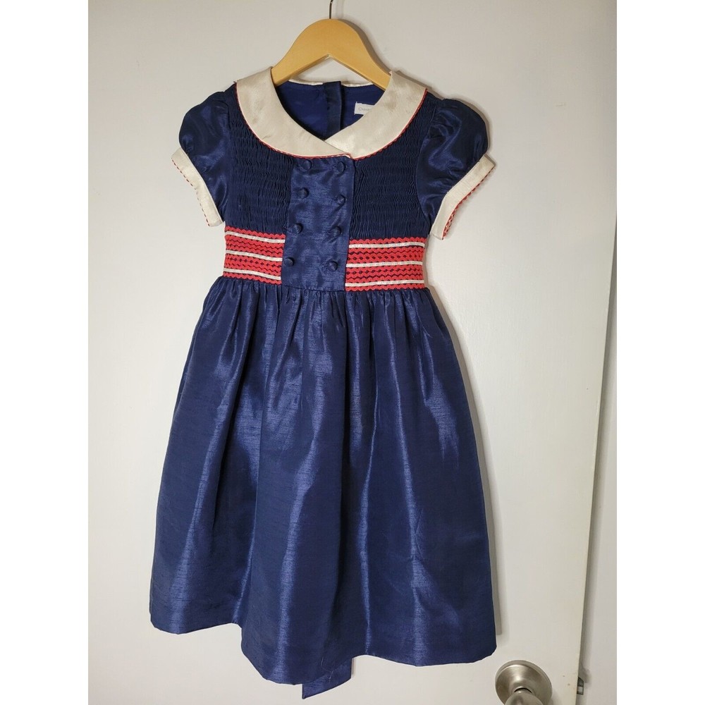 Charter Club Girls Navy Shantung Rick Rack Dress Size 5 Blue